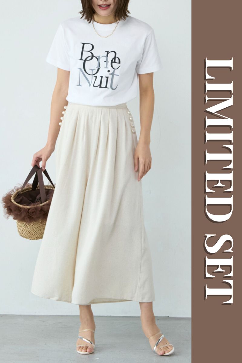 LIMITED SET】ランダムロゴTシャツ＋パール付きリネンライク
