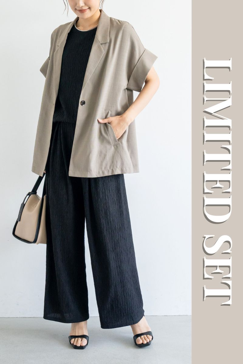 LIMITED SET】リラックス楊柳セットアップ＋ハーフスリーブジャケット